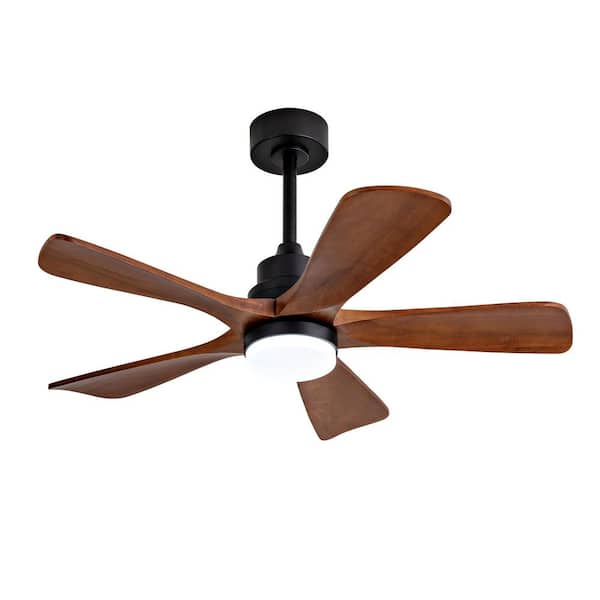 42 in. Indoor Black Downrod Mount Ceiling Fan with Light, Brown Wood Blades Reversible Fan for Living Room