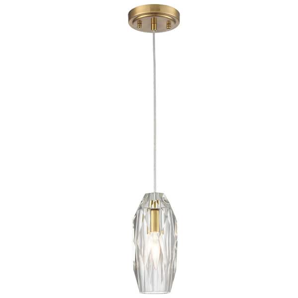 CLAXY 60 Watt 1 Light Gold Finished Shaded Pendant Light with Clear glass Glass Shade and No Bulbs Included
