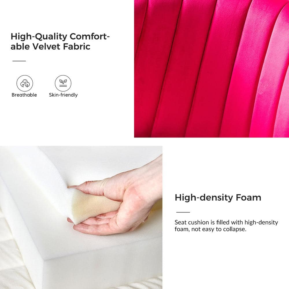 Fuchsia Velvet Upholstered Side Chair with Golden Metal Legs