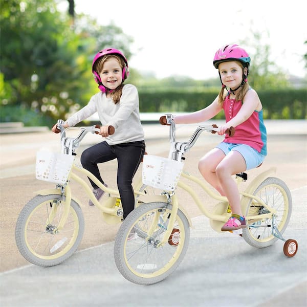 18 in. Kids Bike Toddler Bicycle with Training Wheel Kickstand for 4-Years to 8-Years Beige