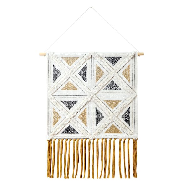 LR Home Dynamic Diamond 21.5 in. x 35 in. Ivory / Black / Yellow Textured Geometric Woven Wall Hanging