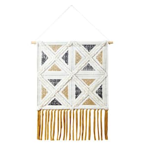 Dynamic Diamond 21.5 in. x 35 in. Ivory / Black / Yellow Textured Geometric Woven Wall Hanging