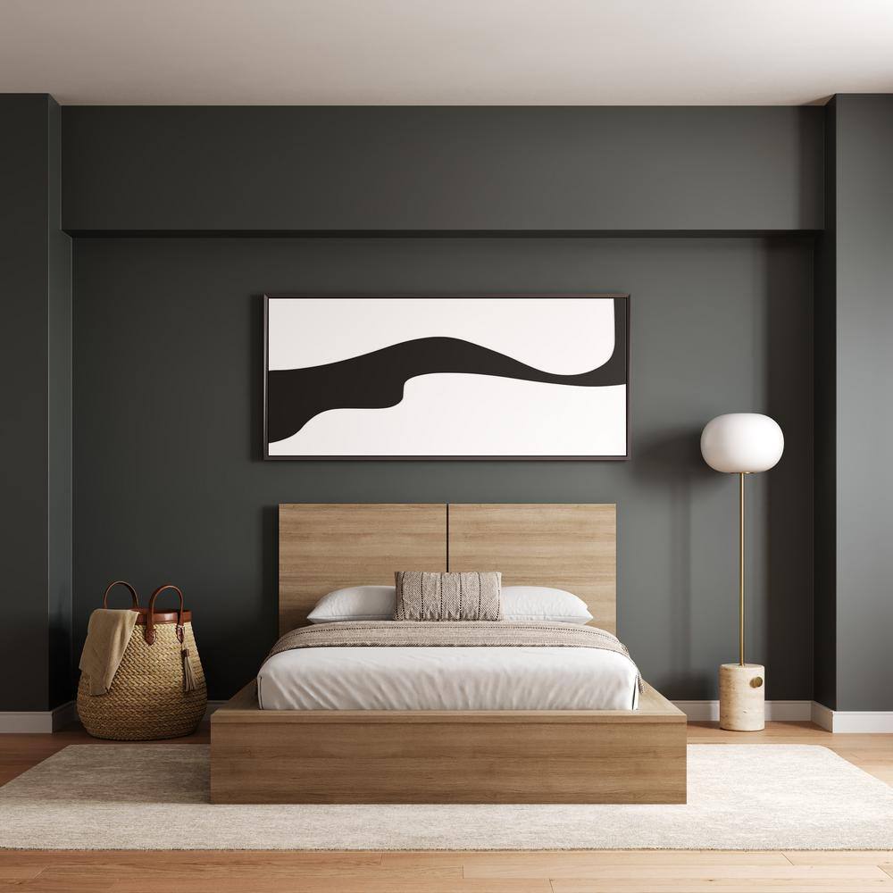 Light Brown Oak Full Platform Bed with Headboard
