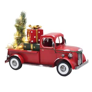 19 in. Snow Covered Pickup Truck with Lighted Christmas Tree and Gifts