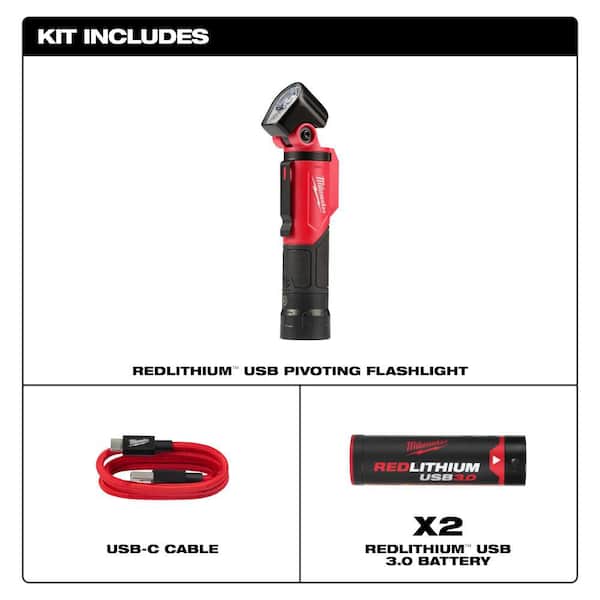 500 Lumens LED Pivoting REDLITHIUM USB Flashlight with Extra USB 3.0 Ah Battery