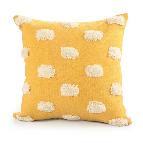 Unbranded Pom Pom Yellow / White 20 in. x 20 in. Textured Decorative Indoor Throw Pillow