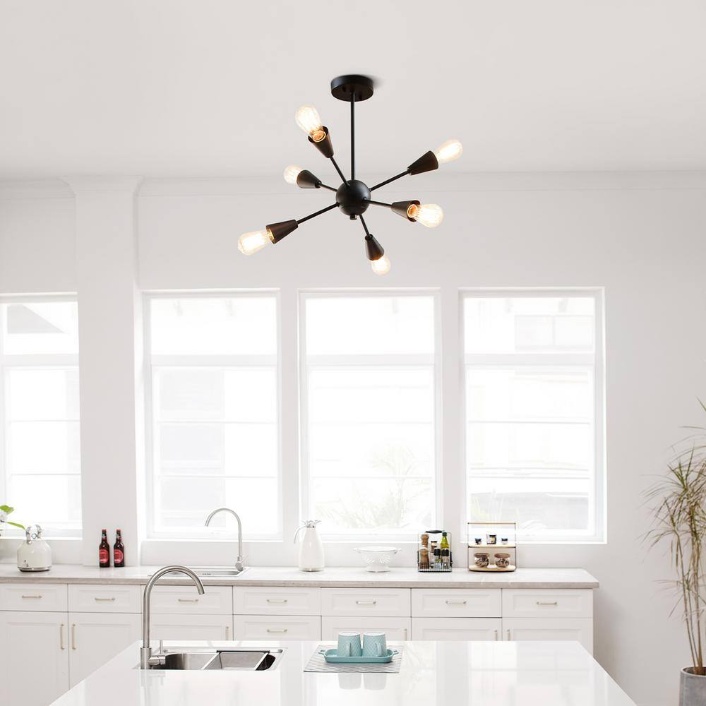 Emmanuelle Matte Black 6-Light Semi-Flush Mount Ceiling Light