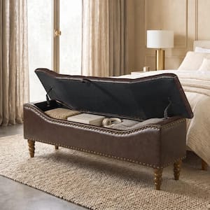 Dark Brown 57.7 in. PU Leather Upholstered Classic Button-Tufted Bench with Hidden Storage
