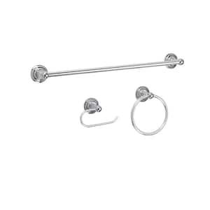 Deveral 3-Piece Bath Hardware Set with Towel Ring, Toilet Paper Holder and 24 in. Towel Bar in Chrome