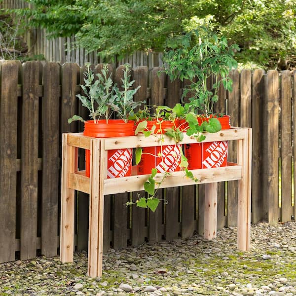 3-Bucket Natural Wood Cedar Rectangle Elevated Garden Raised Bed Frame (43 in. L x 16 in. W x 30 in. H)