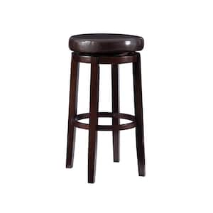 Maya Brown Faux Leather Backless Swivel Barstool with Padded Seat