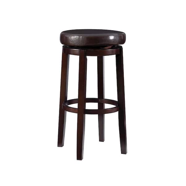 Linon Home Decor Maya Brown Faux Leather Backless Swivel Barstool with Padded Seat