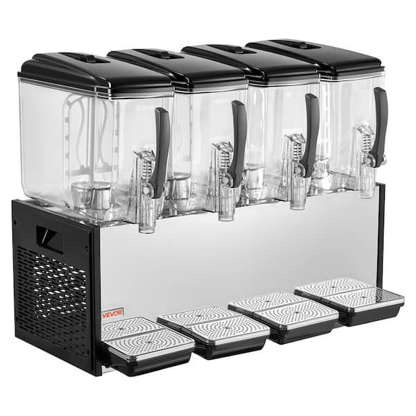 Commercial Beverage Dispenser 4 Tanks 12 L / 12.7 QT. Per Tank, Stainless Steel, with 45℉ to 54℉ Cooling Temperature
