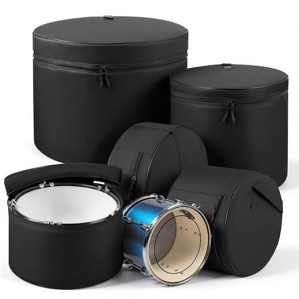 5-Piece Drum Bag Set, Lightweight Covers, 600D Fabric, Black Briefcase, for 22 in. Bass, 12/13/16 in. Toms, 14 in. Snare