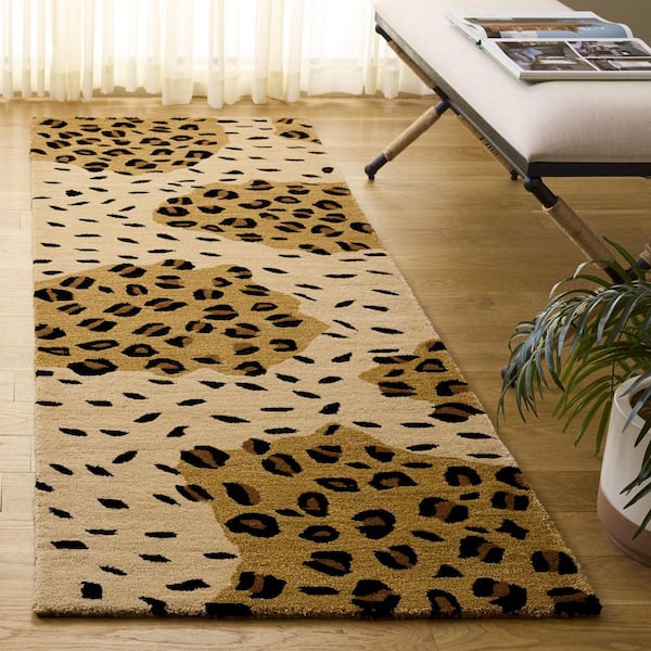 Soho 3 ft. x 12 ft. ft.Gold/Black Leopard Print Runner Rug
