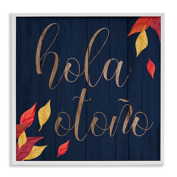 Stupell Industries Hello Fall with Leaves by Lil' Rue White Framed Abstract Giclee Art Print 24 in. x 24 in.