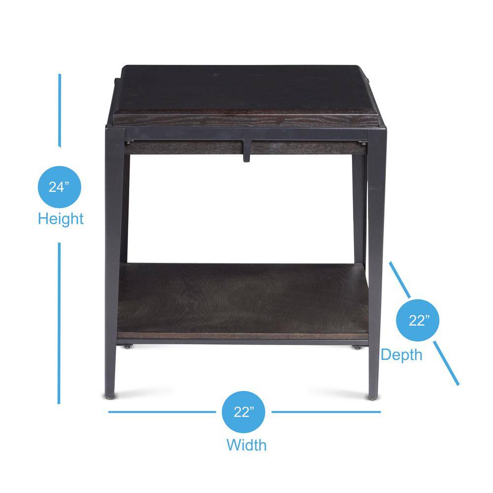 Espresso Ash Veneer and Iron Frame End Table with Shelf
