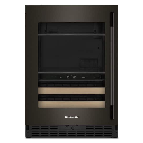 24" Beverage Center with Glass Door and Wood-Front Racks in Black Ore