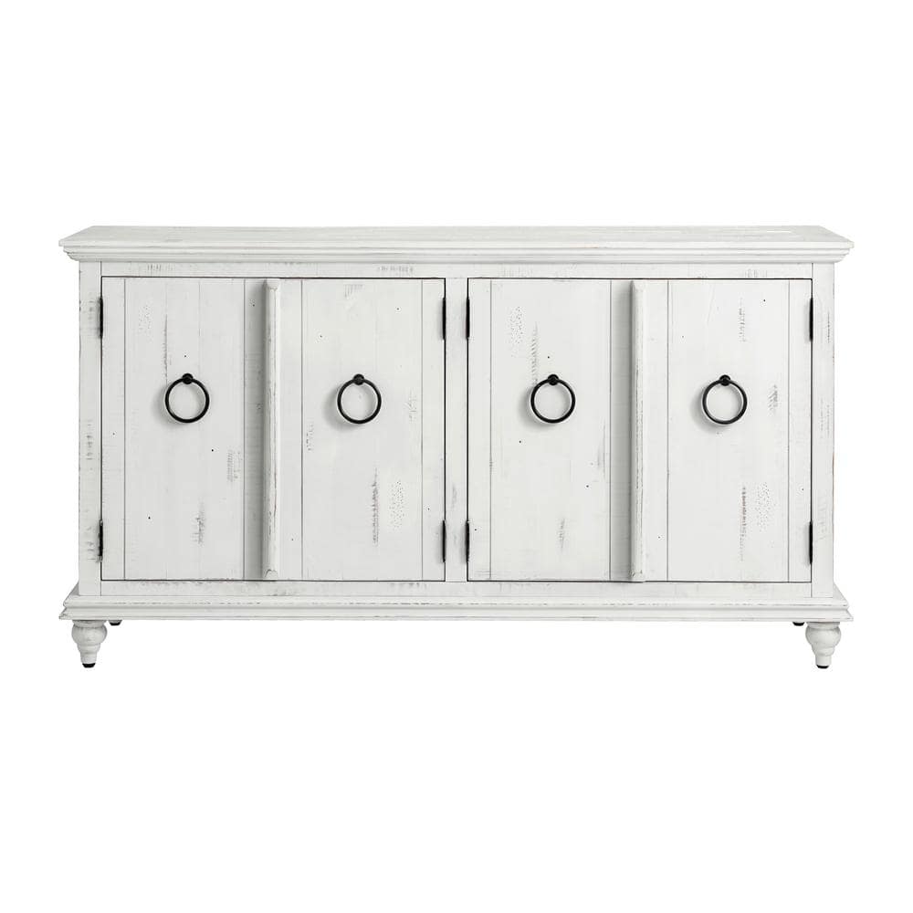 Rustic White Solid Wood TV Stand with Cabinet