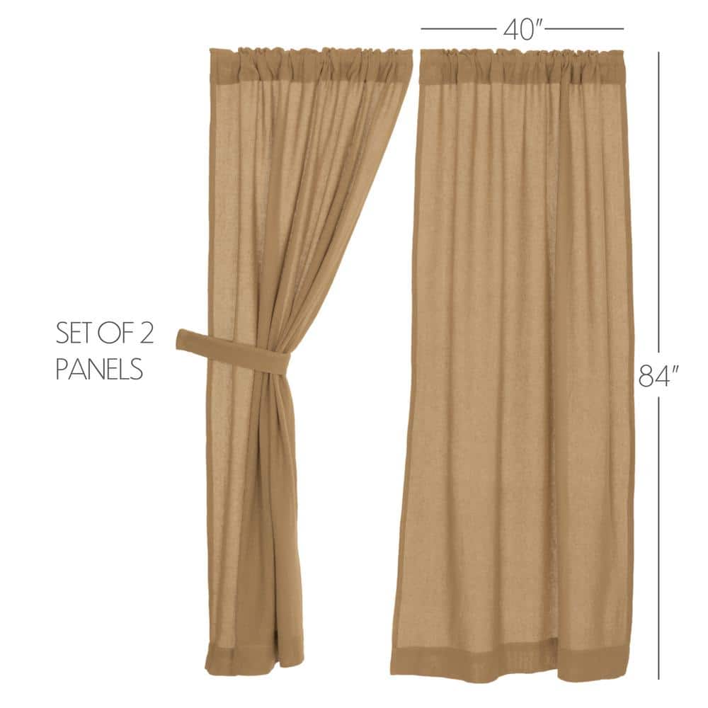 Natural Burlap Cotton Light-Filtering Rod Pocket Curtain Panels, 84" x 40"