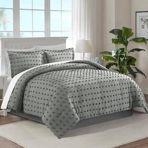 3-Piece Dark Gray Microfiber King Tufted Dot Comforter Set