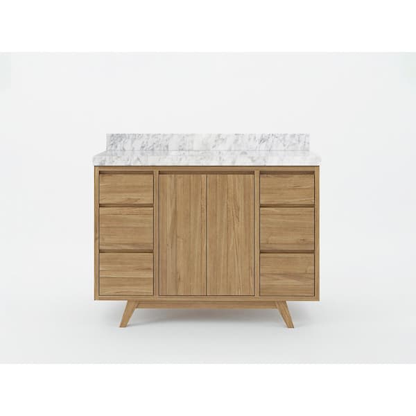 Willow Collections Madison Teak 48 in. W x 22 in. D x 36 in. H Bath Vanity in Golden Teak with 2 in Carrara Marble Top
