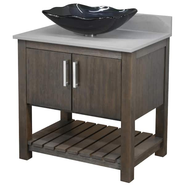 Novatto Ocean Breeze 31 in. W x 22 in. D x 31 in. H in Cafe Mocha w/Gray Quartz Top and Gray Sink w/Brushed Nickel Hardware