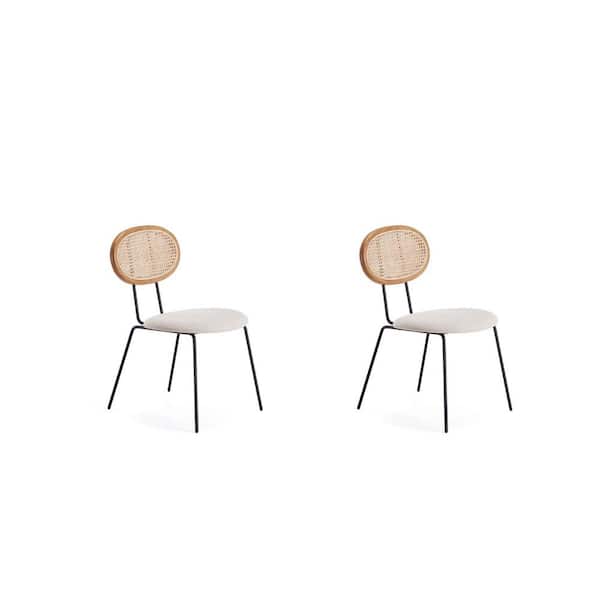 Jardin Nature, Cane and Oatmeal Woven Polycotton Upholstered Dining Side Chair (Set of 2)