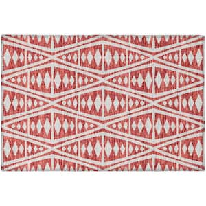 Yuma Red 1 ft. 8 in. x 2 ft. 6 in. Geometric Indoor/Outdoor Washable Area Rug