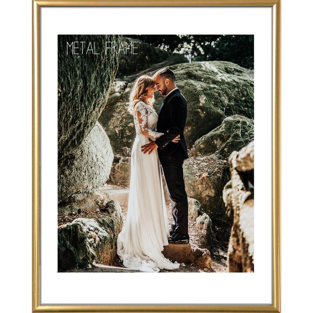 Gold 18X24 Picture Frame Display 16X20 Pictures with Mat or 18X24 without  Mat, H