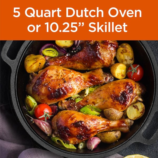 Commercial CHEF Pre-Seasoned 5 qt. Cast Iron Dutch Oven with Skillet Lid  CHFL508 - The Home Depot