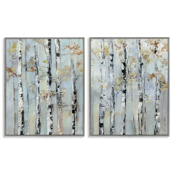 Autumnal Birch Trees by Sally Swatland 2 Piece Gray Framed Abstract Giclee Art Print 30 in. x 24 in.