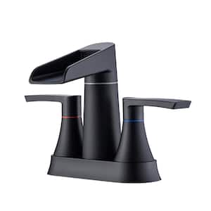 4 in. Center Set Double Handle Waterfall Bathroom Faucet Combo Kit with Pop-Up Drain and Supply Lines in Matte Black
