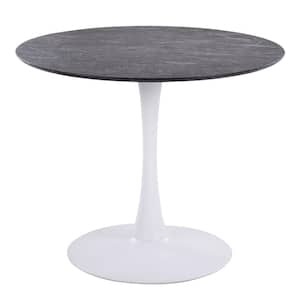 Pebble Mod 36.25 in. Round Black Marble Veneer and White Metal Table (Seats 4)