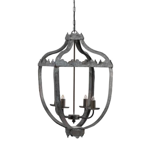cenadinz 60-Watt 4-Light Gray Metal Chandelier Hanging Light Fixture for Dining Living Room No Blub E12