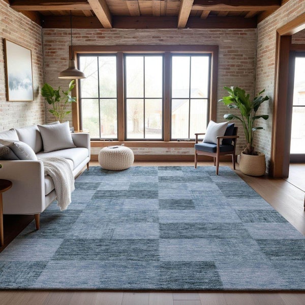 Mayfield Premium Machine Washable Abstract AMF1139 Denim 3 ft. x 4 ft. Area Rug