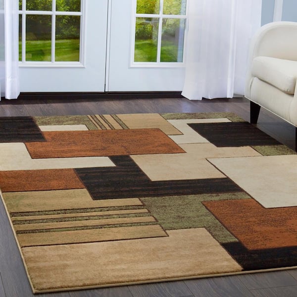 Tribeca Brown/Green 5 ft. x 7 ft. Geometric Area Rug