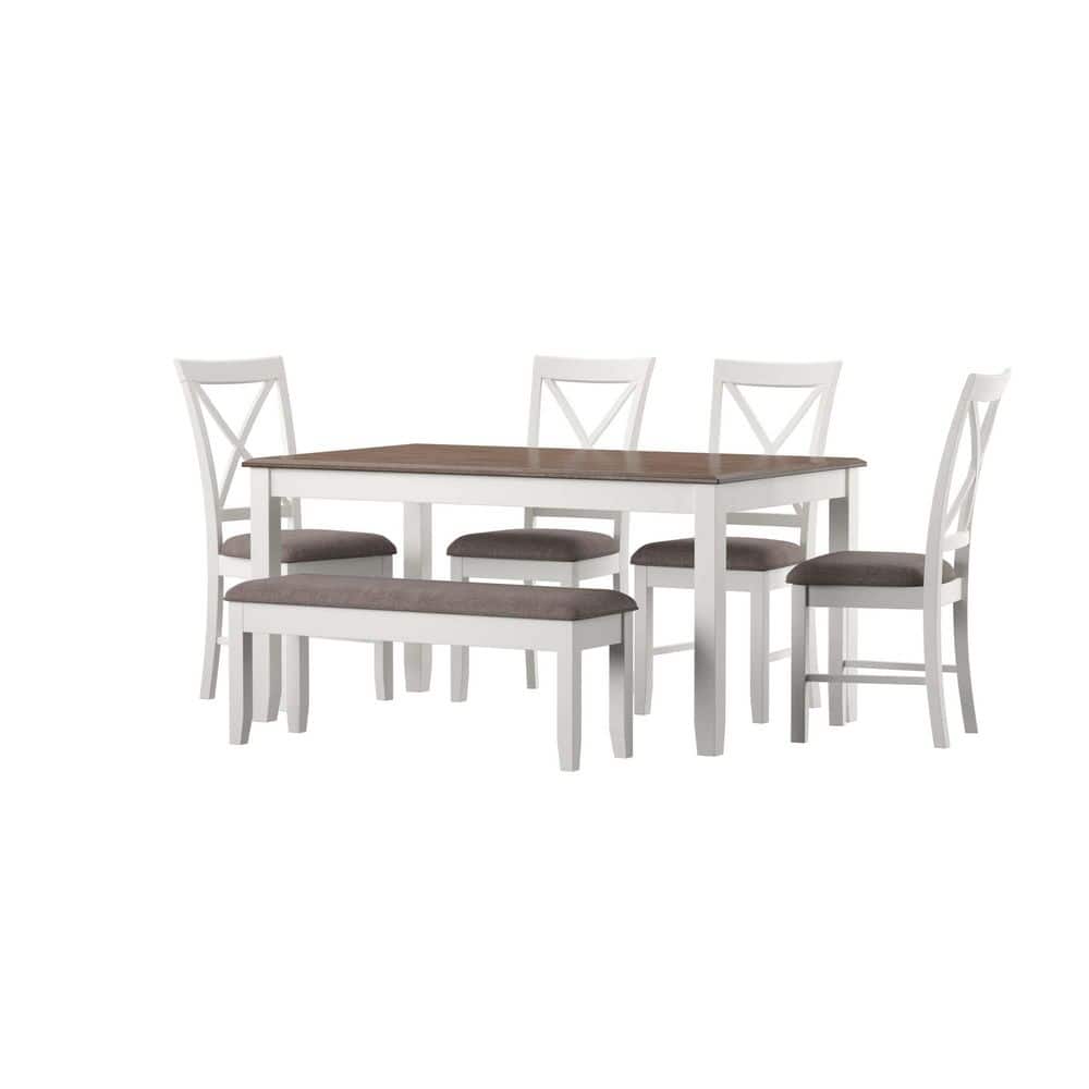 Rustic Taupe and Vanilla White 6-Piece Dining Set with Storage Bench