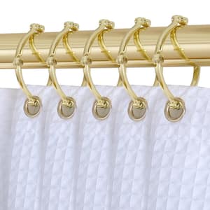 thinkstar 24 Pcs Gold Shower Curtain Hooks Rust Proof Hollow Ball Metal Decorative  Shower Curtain Rings
