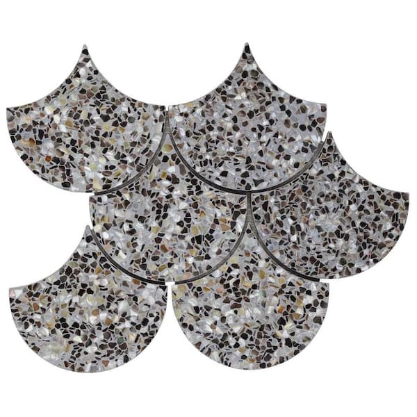 Ivy Hill Tile Shoal Fishscale Gray Pearl 5.28 in. x 0.39 in. Polished Terrazzo Floor and Wall Mosaic Tile Sample