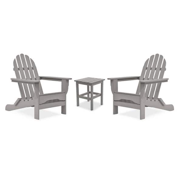 DUROGREEN Icon Light Gray Recycled Plastic Adirondack Chair with Side Table (2-Pack)