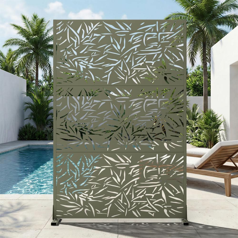47 in. W x 72 in. H Olive Gray Galvanized Steel Freestanding Bamboo Leaf Cut Garden Privacy Screen (1-Pack) price history on PriceWatchPro