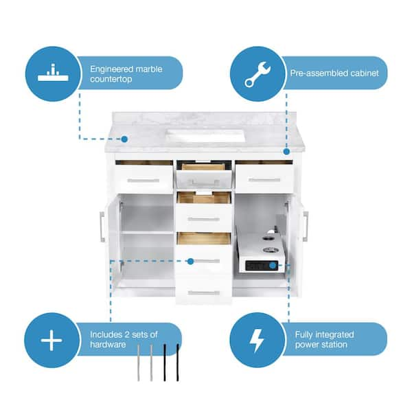 OVE Decors Stanley 42 in. W x 22 in. D x 34 in. H Single Sink Bath Vanity  in White with White Engineered Stone Top with Outlet 5VVA-STAN42-00 - The  Home Depot