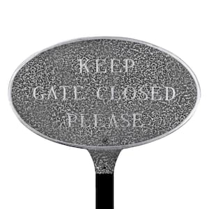 Keep Gate Closed Please Small Oval Statement Plaque with Lawn Stake Swedish Iron