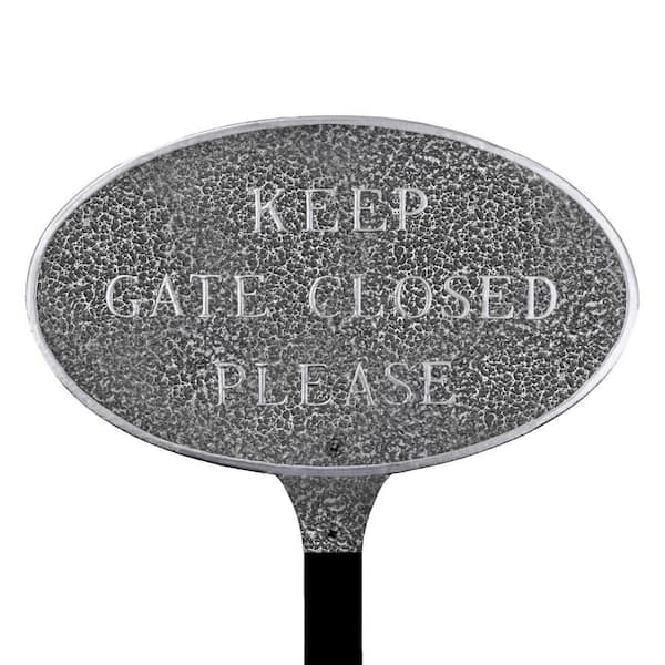 Montague Metal Products Keep Gate Closed Please Small Oval Statement Plaque with Lawn Stake Swedish Iron