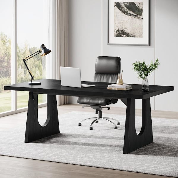 BYBLIGHT Moronia 70.8 in. Rectangular Black Engineered Wood Computer Desk
