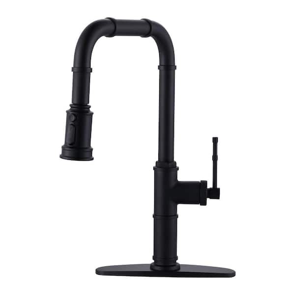 Single Handle Pull Down Sprayer Kitchen Faucet with 3-Water Modes in Matte Black