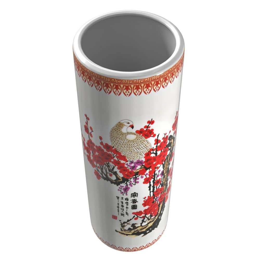 Cherry Blossom and Crane Porcelain Umbrella Stand
