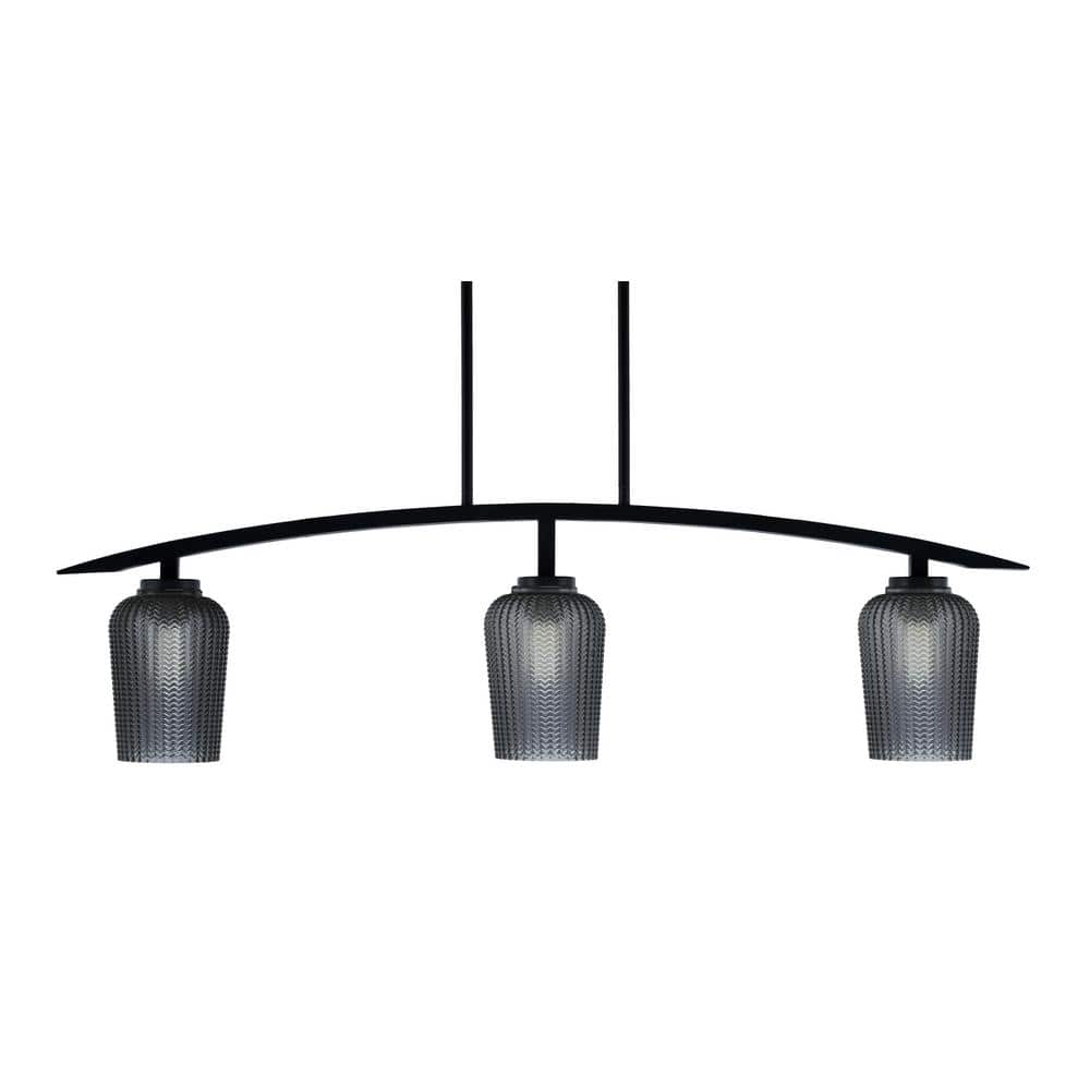 Siena 41 in. 3-Light Matte Black Chandelier with 5 in. Smoke Textured Glass