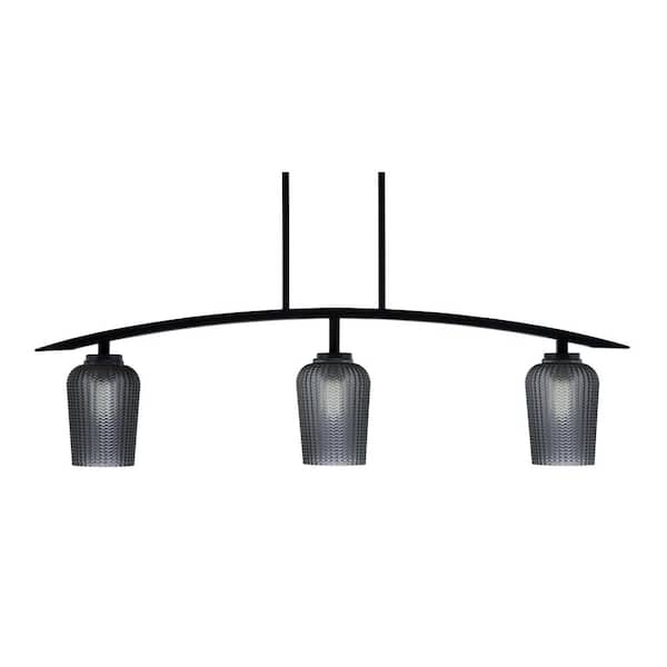 Unbranded Siena 41 in. 3-Light Matte Black Chandelier with 5 in. Smoke Textured Glass Shades No Bulbs Included